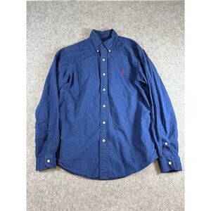Ralph Lauren Button Up Shirt Mens Medium Blue Cotton Red Pony Logo Utility Work